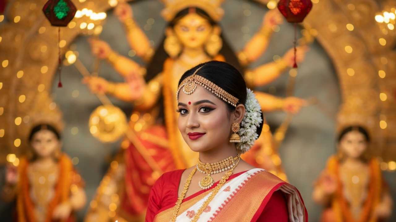 Durga Puja AI Saree Look 2025 
