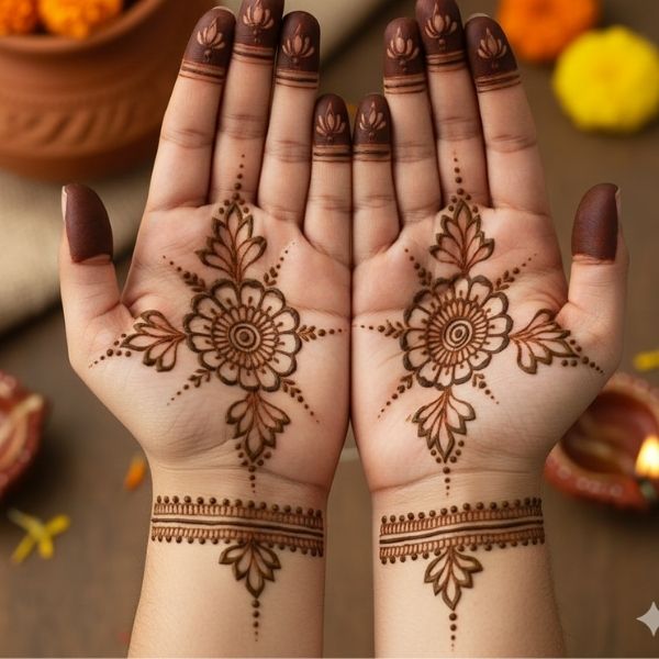 A simple mehndi design for Karwa Chauth 2025 can add elegance without the hassle of complex patterns (Image: AI-Generated)