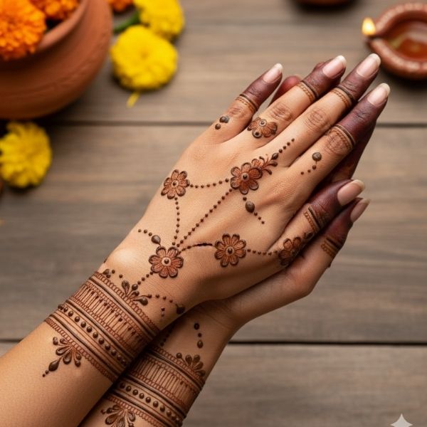 A simple mehndi design for Karwa Chauth 2025 can add elegance without the hassle of complex patterns (Image: AI-Generated)